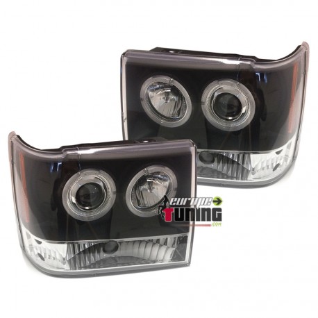 PHARES NOIRS FEUX AVANTS ANNEAUX LED JEEP GRAND CHEROKEE ZJ 1993-1999 (03242)