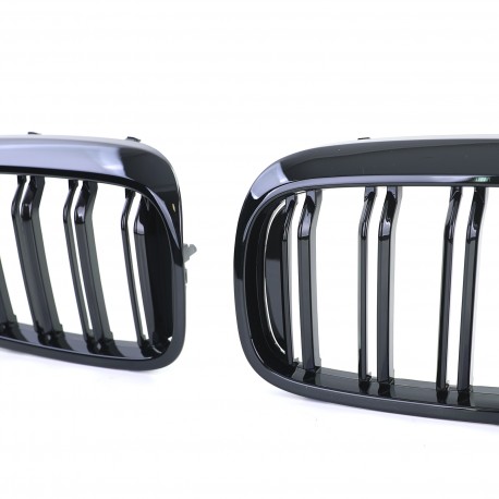 GRILLES CALANDRES NOIRES BRILLANTES SPORT DOUBLES AILETTES BMW SERIE 5 G30 G31 F90 (04953)