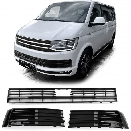 GRILLE NOIRE BRILLANTE CALANDRE SPORT PARECHOC VW VOLKSWAGEN T6 BUS TRANSPORTEUR 2015-2019 (06087)