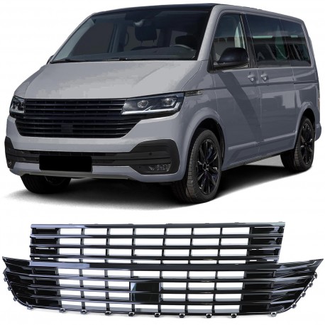 GRILLE DE CALANDRE SANS SIGLE NOIRE BRILLANTE VW VOLKSWAGEN T6 BUS TRANSPORTEUR APRES 2019 (06099)