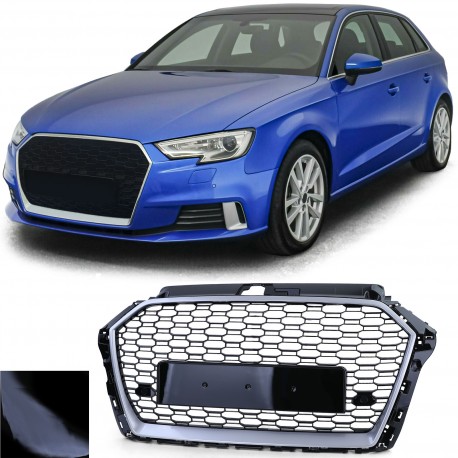 CALANDRE SPORT NOIRE ET CHROM GRILLE NID ABEILLE LIGNE RS3 AUDI A3 8V 2016-2020 (06149)