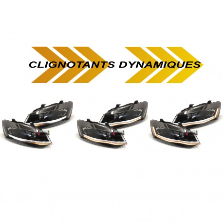 PHARES FULL LED CLIGNOTANTS LEDS DYNAMIQUES VW VOLKSWAGEN POLO 6R et 6C BANDE CHROM (06162)