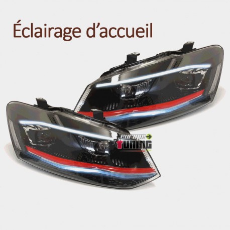 PHARES FULL LED CLIGNOTANTS LEDS DYNAMIQUES VW VOLKSWAGEN POLO 6R et 6C BANDE ROUGE (06161)