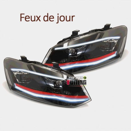PHARES FULL LED CLIGNOTANTS LEDS DYNAMIQUES VW VOLKSWAGEN POLO 6R et 6C BANDE ROUGE (06161)