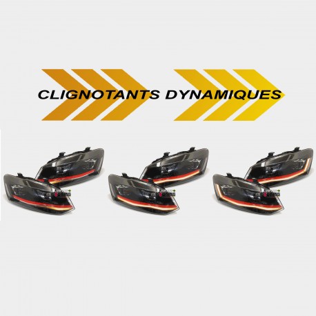 PHARES FULL LED CLIGNOTANTS LEDS DYNAMIQUES VW VOLKSWAGEN POLO 6R et 6C BANDE ROUGE (06161)