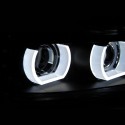 OPTIQUES PHARES NOIRS ANNEAUX LED 3D AU XENON BMW SERIE 3 E90 & E91 2008-2012 PH2 (05458)