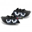 OPTIQUES PHARES NOIRS ANNEAUX LED 3D AU XENON BMW SERIE 3 E90 & E91 2008-2012 PH2 (05458)