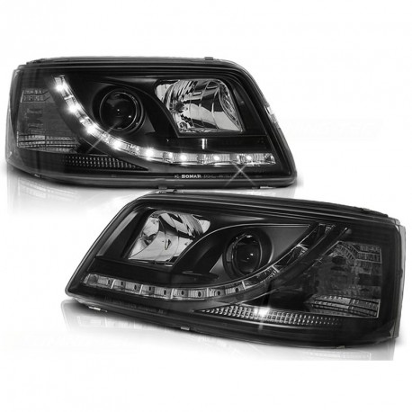 PHARES AVANTS NOIRS FEUX DE JOUR LED VW BUS TRANSPORTEUR T5 2003-2009 (12344)