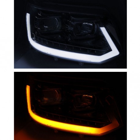 PHARES AVANTS NOIRS FEUX DE JOUR CLIGNOTANTS LED DYNAMIQUES VW T5 2009-2015 (06197)