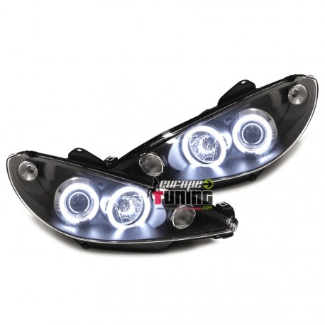 PHARES CCFL ANGEL EYES H4 NOIRS PEUGEOT 206 av 2002 (00769)