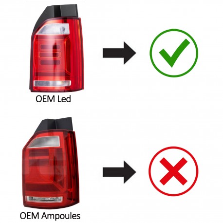 FEUX ROUGES NOIRS LEDS DYNAMIQUES VW T5 BUS TRANSPORTEUR COFFRE 2 PORTES 2003-2009 (06188)