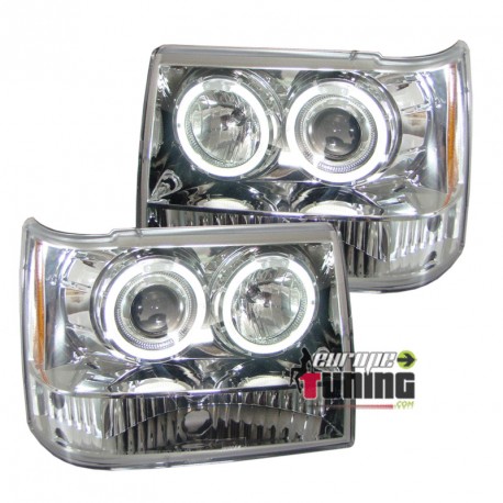 PHARES CHROMES FEUX AVANTS ANNEAUX LED JEEP GRAND CHEROKEE ZJ 1993-1999 (03241)