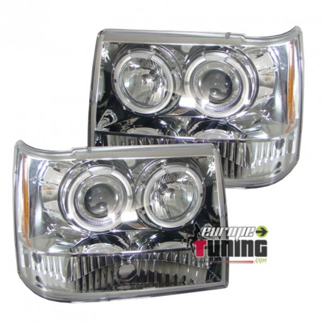 PHARES CHROMES FEUX AVANTS ANNEAUX LED JEEP GRAND CHEROKEE ZJ 1993-1999 (03241)