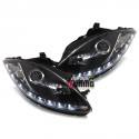 PHARES AVANTS NOIRS FEUX DE JOUR LED SEAT LEON II 1P 2009-2012 (03188)