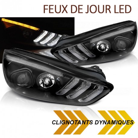 PHARES NOIRS FEUX DE JOUR LED CLIGNOTANTS DYNAMIQUES FORD FOCUS 3 2015-2018 (06284)