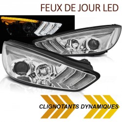 PHARES NOIRS FEUX DE JOUR LED CLIGNOTANTS DYNAMIQUES FORD FOCUS 3 2015-2018 (06284)