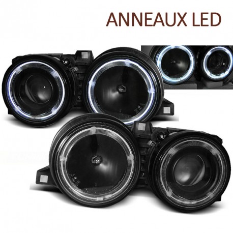 2 PHARES AVANTS NOIRS FEUX ANNEAUX LED ANGEL EYES BMW SERIE 3 E30 1982-1994 (06286)
