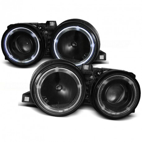 2 PHARES AVANTS NOIRS FEUX ANNEAUX LED ANGEL EYES BMW SERIE 3 E30 1982-1994 (06286)