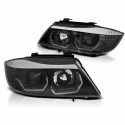 PHARES NOIRS FEUX ANNEAUX LED 3D BMW SERIE 3 E90 E91 2005-2008 (06287)