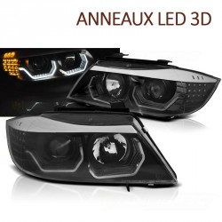 PHARES NOIRS FEUX ANNEAUX LED 3D BMW SERIE 3 E90 E91 2005-2008 (06287)