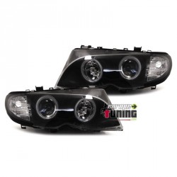 PHARES NOIRS FEUX ANNEAUX LED ANGEL EYES BMW SERIE 3 E46 2001-2005 (03323)