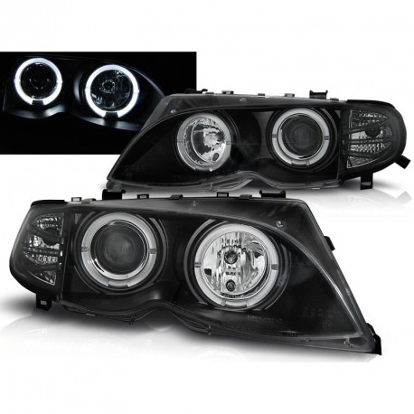 PHARES NOIRS FEUX ANNEAUX LED ANGEL EYES BMW SERIE 3 E46 2001-2005 (03323)