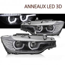 PHARES NOIRS FEUX DE JOUR ANNEAUX LED 3D BMW SERIE 3 F30 F31 2011-2015 (06295)