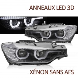 PHARES NOIRS FEUX DE JOUR ANNEAUX LED 3D BMW SERIE 3 F30 F31 2011-2015 (06295)