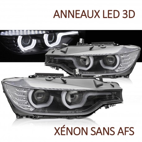 PHARES NOIRS FEUX DE JOUR ANNEAUX LED 3D BMW SERIE 3 F30 F31 2011-2015 (06295)