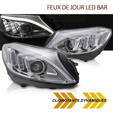 FEUX PHARES AVANTS NOIRS DE JOUR LED MERCEDES CLASSE C W205 2014-2018 (06062)