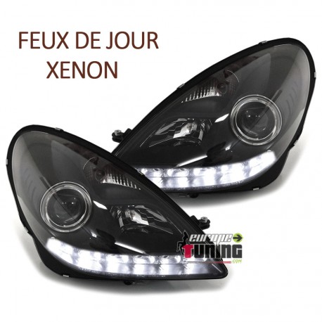 PHARES XENON NOIRS AVEC FEUX DE JOUR LED MERCEDES SLK R171 (06345)