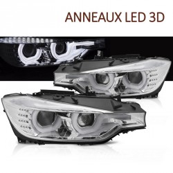 PHARES NOIRS FEUX DE JOUR ANNEAUX LED 3D BMW SERIE 3 F30 F31 2011-2015 (06295)