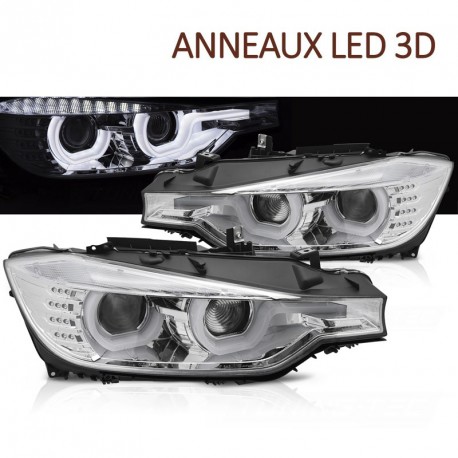 PHARES NOIRS FEUX DE JOUR ANNEAUX LED 3D BMW SERIE 3 F30 F31 2011-2015 (06295)