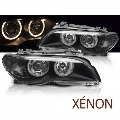 PHARES ANGEL EYES NOIRS AU XENON BMW E46 COUPE / CABRIO 03-06 (03174)