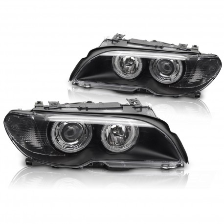 PHARES ANGEL EYES NOIRS AU XENON BMW E46 COUPE / CABRIO 03-06 (03174)