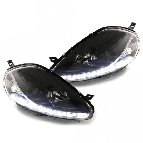 PHARES AVANTS NOIRS FEUX DE JOUR LED FIAT GRANDE PUNTO 2008-2009 (06353)