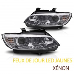 PHARES CHROMES FEUX DE JOUR LED JAUNES BMW SERIE 3 E92 E93 XENON SANS ASF 2006-2010 (06363)
