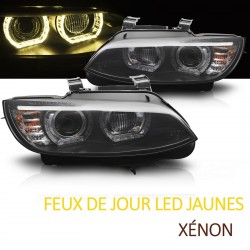 PHARES CHROMES FEUX DE JOUR LED JAUNES BMW SERIE 3 E92 E93 XENON SANS ASF 2006-2010 (06363)