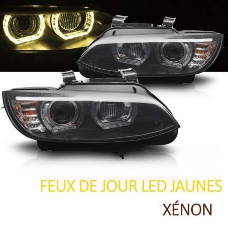 PHARES CHROMES FEUX DE JOUR LED JAUNES BMW SERIE 3 E92 E93 XENON SANS ASF 2006-2010 (06363)