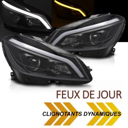 PHARES NOIRS FEUX DE JOUR CLIGNOTANTS LED DYNAMIQUES MERCEDES W204 2011-2014 (06375)
