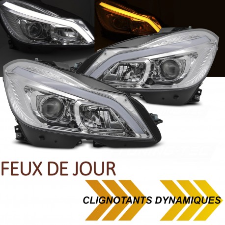 PHARES CHROMES FEUX DE JOUR CLIGNOTANTS LED DYNAMIQUES MERCEDES W204 2011-2014 (06376)