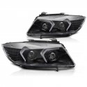 PHARES NOIRS CONVERSION FULL LED AVEC FEUX DE JOUR BMW SERIE 3 E90 E91 2005-2008 (06378)