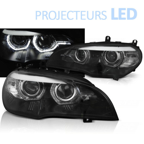 PHARES NOIRS CONVERSION FULL LED AVEC FEUX DE JOUR BMW X5 E70 XENON 2007-2013 (06419)