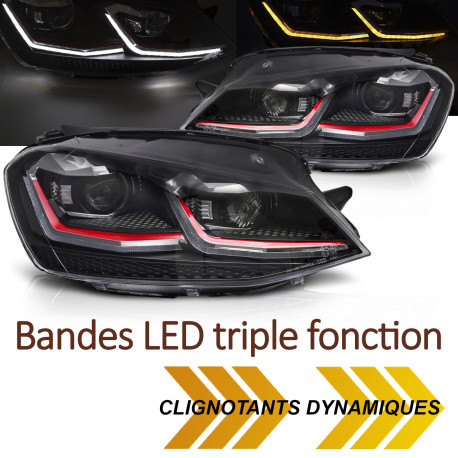 PHARES BANDES SILVER CLIGNOTANTS DYNAMIQUES FEUX DE JOUR LED VW GOLF 7 2013-2017 (06436)