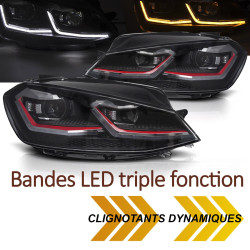PHARES BANDES ROUGES CLIGNOTANTS DYNAMIQUES FEUX DE JOUR LED VW GOLF 7 2017-2019 (06438)