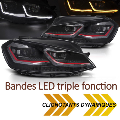 PHARES BANDES ROUGES CLIGNOTANTS DYNAMIQUES FEUX DE JOUR LED VW GOLF 7 2017-2019 (06438)