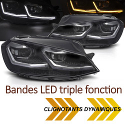 PHARES BANDES SILVER CLIGNOTANTS DYNAMIQUES FEUX DE JOUR LED VW GOLF 7 2017-2019 (06439)