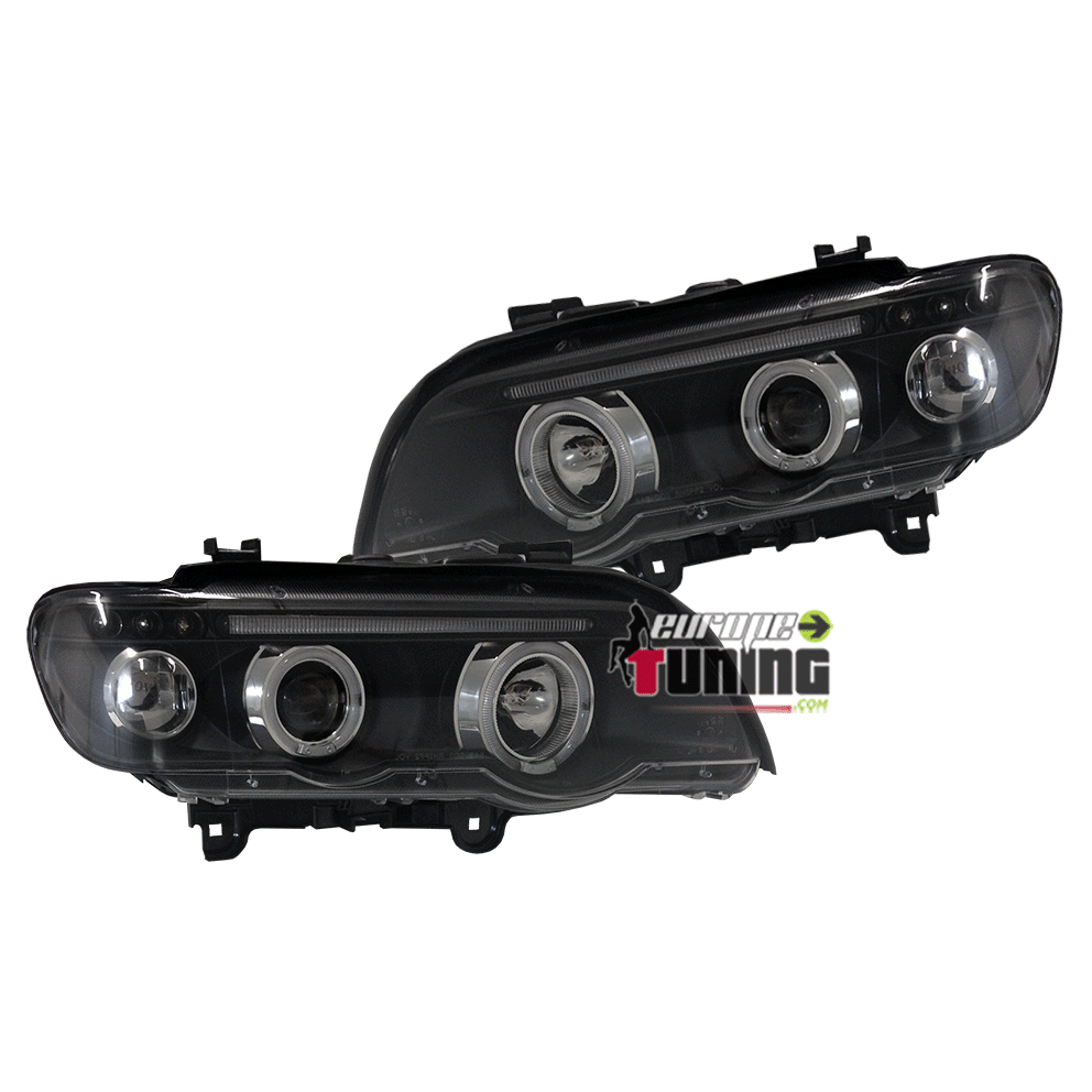 PAIRE DE PHARES TUNING ANGEL EYES NOIR POUR BMW X5 (12084)
