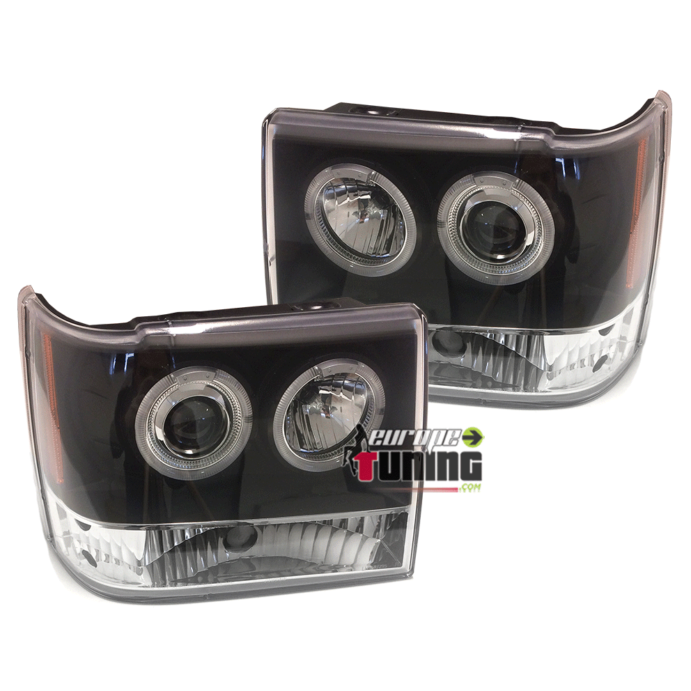 PHARES NOIRS FEUX AVANTS ANNEAUX LED JEEP GRAND CHEROKEE ZJ 1993-1999 (03242)