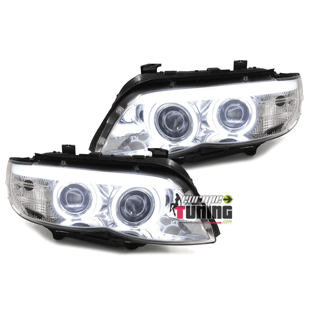 PHARES CHROME ANNEAUX ANGEL EYES CCFL FEUX DIURNE BMW X5 E53 FACELIFT 2003-2007 (03373)